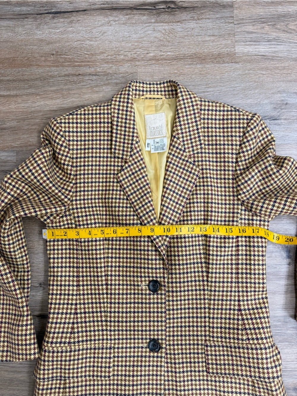 Laurel Classics Wool Cashmere Houndstooth Longline Blazer Jacket Old Money Sz S - Picture 9 of 13